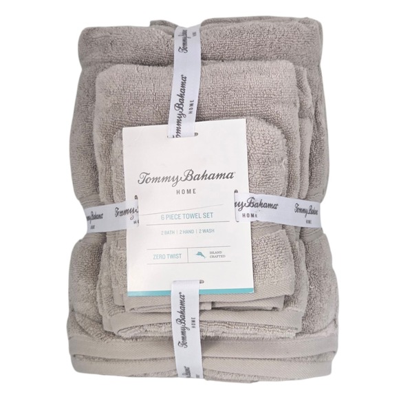 Tommy Bahama Home 6pc Boardwalk Peb Cotton Towel Set Bath Hand Wash‎ Zero Twist - Picture 1 of 8